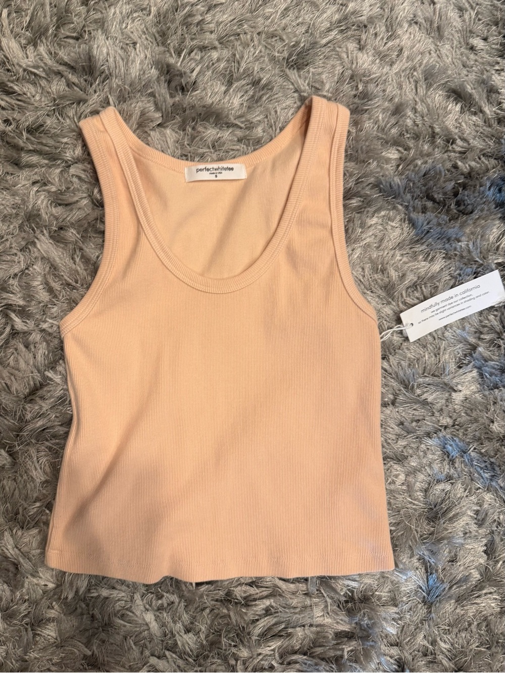 perfectwhitetee Soft Peach Ribbed Scoop Tank